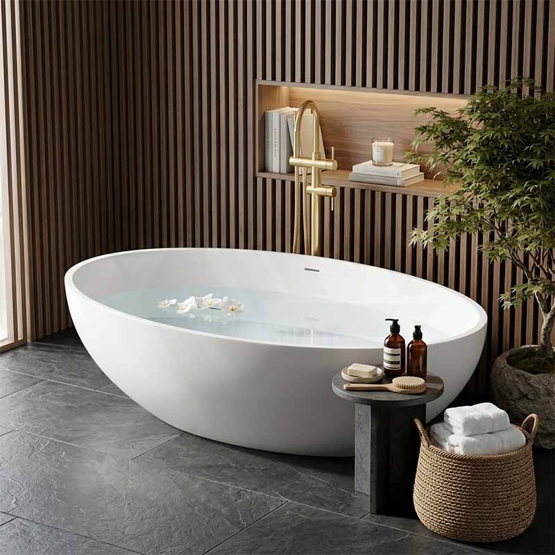 Lukka Kirra Cone Freestanding Bathtub Solid Surface Stone with Overflow 1760x1030x550mm - Matt White/Black