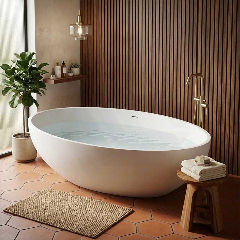 Lukka Kirra Cone Freestanding Bathtub Solid Surface Stone with Overflow 1760x1030x550mm - Matt White/Black