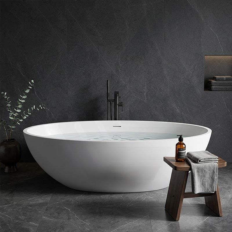 Lukka Kirra Cone Freestanding Bathtub Solid Surface Stone with Overflow 1760x1030x550mm - Matt White/Black