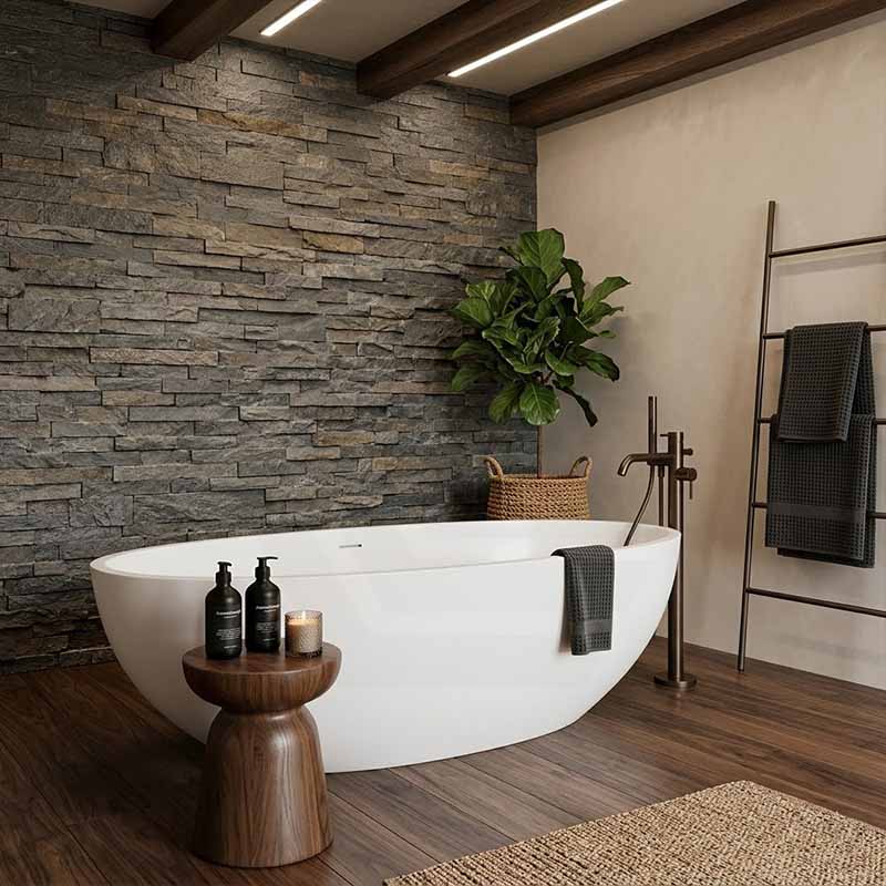 Lukka Kirra Cone Freestanding Bathtub Solid Surface Stone with Overflow 1760x1030x550mm - Matt White/Black