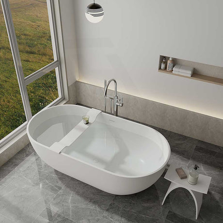 Lukka Kirra 1400/1500/1700mm Oval Solid Surface Stone Freestanding Bathtub with Overflow Matt White