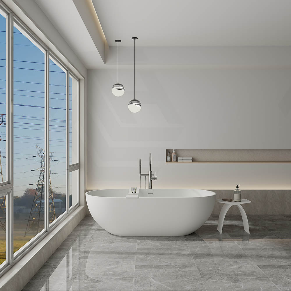 Lukka Kirra 1400/1500/1700mm Oval Solid Surface Stone Freestanding Bathtub with Overflow Matt White