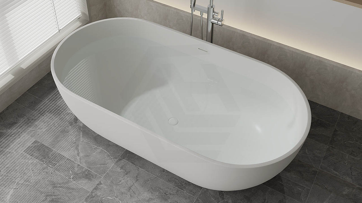 Lukka Kirra 1400/1500/1700mm Oval Solid Surface Stone Freestanding Bathtub with Overflow Matt White