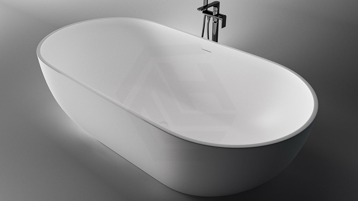 Lukka Kirra 1400/1500/1700mm Oval Solid Surface Stone Freestanding Bathtub with Overflow Matt White