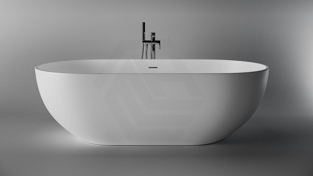 Lukka Kirra 1400/1500/1700mm Oval Solid Surface Stone Freestanding Bathtub with Overflow Matt White