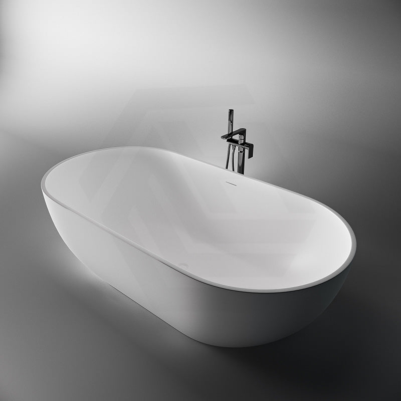 Lukka Kirra 1400/1500/1700mm Oval Solid Surface Stone Freestanding Bathtub with Overflow Matt White