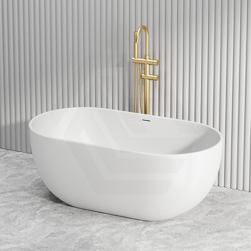 Lukka Kirra 1400/1500/1700mm Oval Solid Surface Stone Freestanding Bathtub with Overflow Matt White