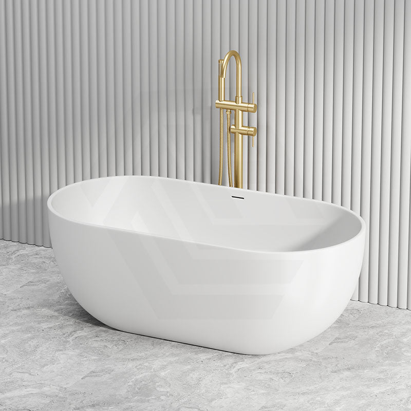 Lukka Kirra 1400/1500/1700mm Oval Solid Surface Stone Freestanding Bathtub with Overflow Matt White