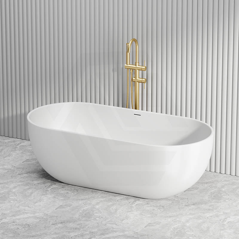 Lukka Kirra 1400/1500/1700mm Oval Solid Surface Stone Freestanding Bathtub with Overflow Matt White