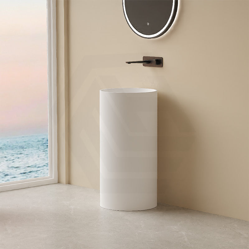 Lukka Olley 450x450x900mm Matt White Freestanding Solid Surface Stone Pedestal Basin