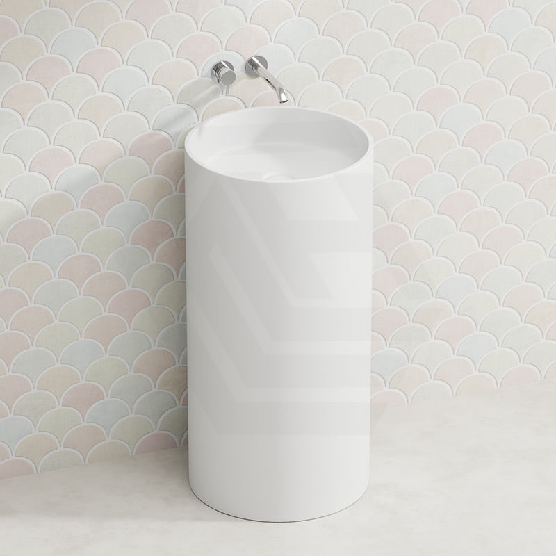 Lukka Olley Freestanding Solid Surface Stone Pedestal Basin 450x450x900mm- Matt White