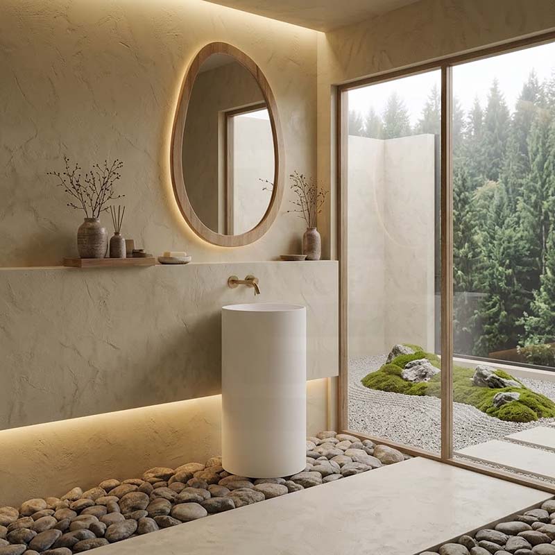 Lukka Olley Freestanding Solid Surface Stone Pedestal Basin 450x450x900mm- Matt White