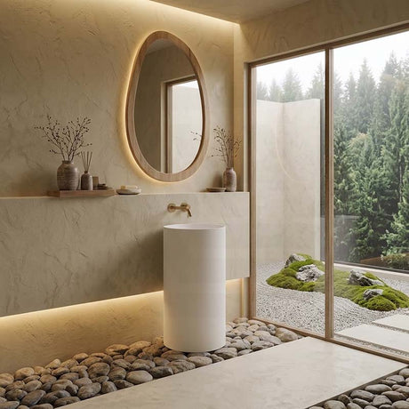 Lukka Olley Freestanding Solid Surface Stone Pedestal Basin 450x450x900mm- Matt White