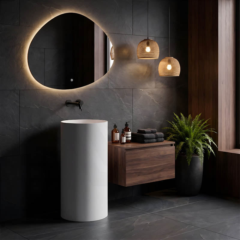 Lukka Olley Freestanding Solid Surface Stone Pedestal Basin 450x450x900mm- Matt White