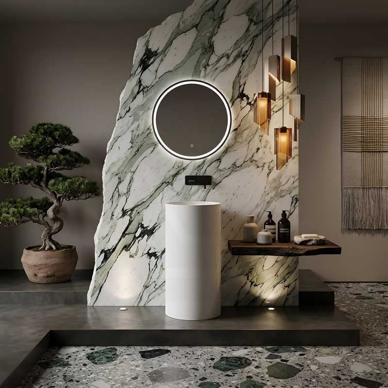 Lukka Olley Freestanding Solid Surface Stone Pedestal Basin 450x450x900mm- Matt White