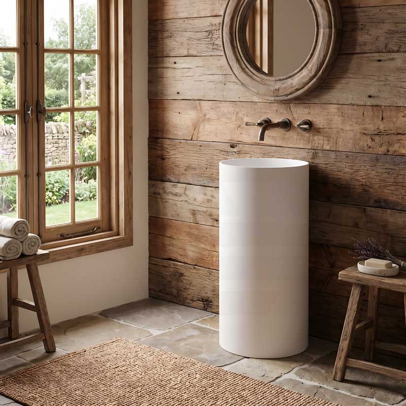 Lukka Olley Freestanding Solid Surface Stone Pedestal Basin 450x450x900mm- Matt White