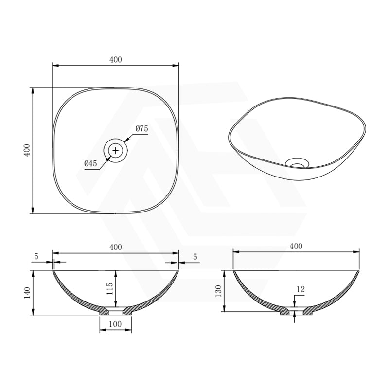Lukka Perry 400/550/630mm Matt White Solid Surface Stone Above Counter Basin