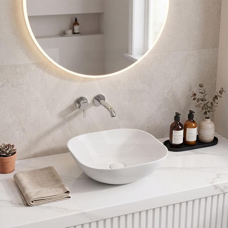Lukka Perry Solid Surface Stone Above Counter Basin NO Overflow 400/550/630mm - Matt White