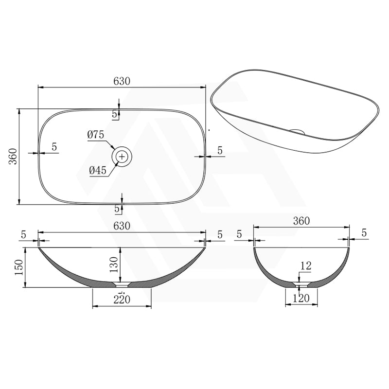 Lukka Perry 400/550/630mm Matt White Solid Surface Stone Above Counter Basin