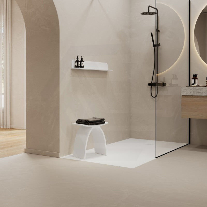 Lukka Perry 420x235x430mm Solid Surface Stone Matt White Bath Stool