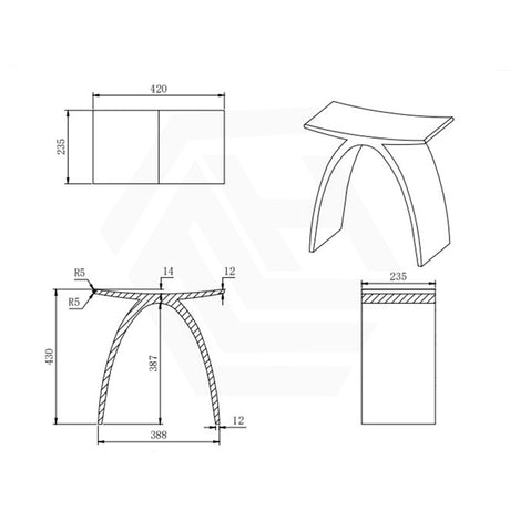 Lukka Perry 420x235x430mm Solid Surface Stone Matt White Bath Stool