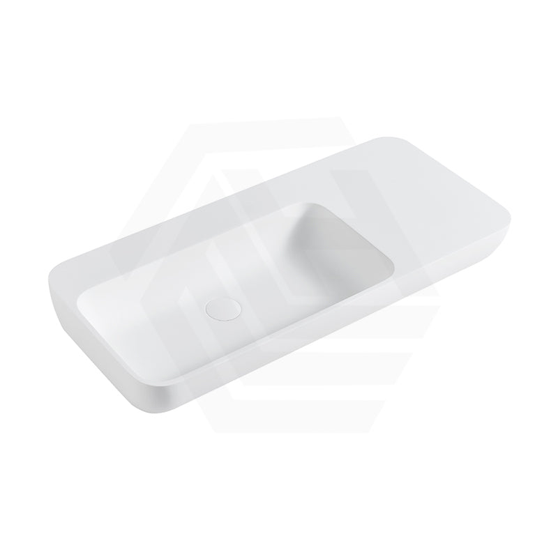 Lukka Roccia 900x400x120mm Solid Surface Stone Wall Hung Basin With Semi Drill Tap Hole Matt White