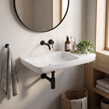 Lukka Roccia Solid Surface Stone Wall Hung Basin With Semi Drill Tap Hole 900x400x120mm - Matt White
