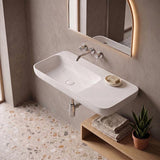 Lukka Roccia Solid Surface Stone Wall Hung Basin With Semi Drill Tap Hole 900x400x120mm - Matt White