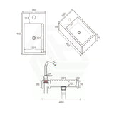 Lukka Crete 460x260x95mm Matt White Soild Surface Counter Top with 1 Tap Hole and Overflow for Mini Vanities