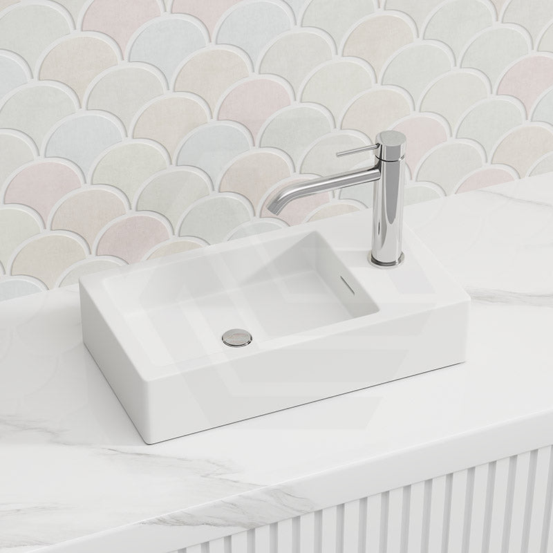 Lukka Crete 460x260x95mm Matt White Solid Surface Counter Top with 1 Tap Hole and Overflow for Mini Vanities