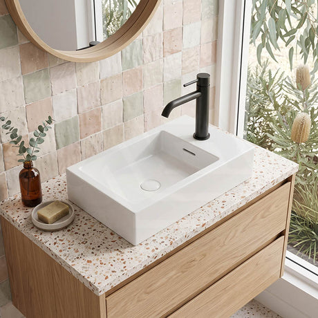 Lukka Crete Solid Surface Counter Top with 1 Tap Hole and Overflow for Mini Vanities 460x260x95mm - Matt White