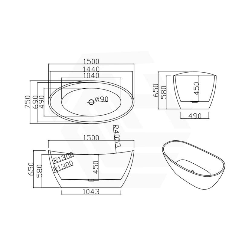 Lukka Valla Acrylic Freestanding Bathtub Overflow Available 1500/1700mm - Gloss/Matt White