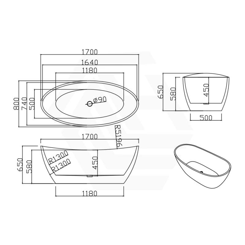 Lukka Valla Acrylic Freestanding Bathtub Overflow Available 1500/1700mm - Gloss/Matt White