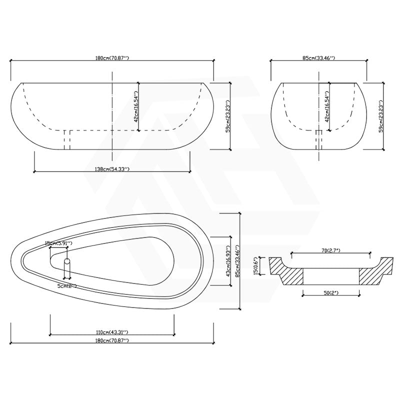 Lukka Voga Acrylic Freestanding Bathtub with Overflow Variant Colour Available 1800mm