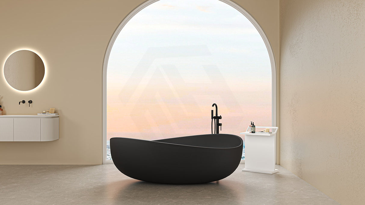 Lukka Waverton Solid Surface Freestanding Bathtub with Overflow 1800mm - Matt White/Black