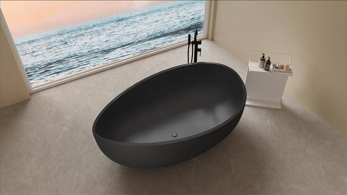 Lukka Waverton Solid Surface Freestanding Bathtub with Overflow 1800mm - Matt White/Black