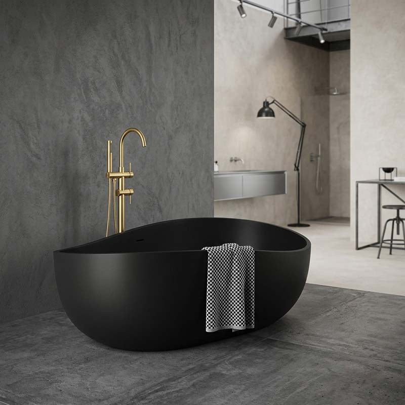 Lukka Waverton Solid Surface Freestanding Bathtub with Overflow 1800mm - Matt White/Black