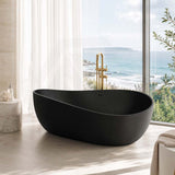 Lukka Waverton Solid Surface Freestanding Bathtub with Overflow 1800mm - Matt White/Black