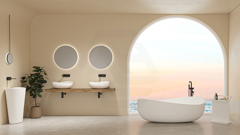 Lukka Waverton Solid Surface Freestanding Bathtub with Overflow 1800mm - Matt White/Black