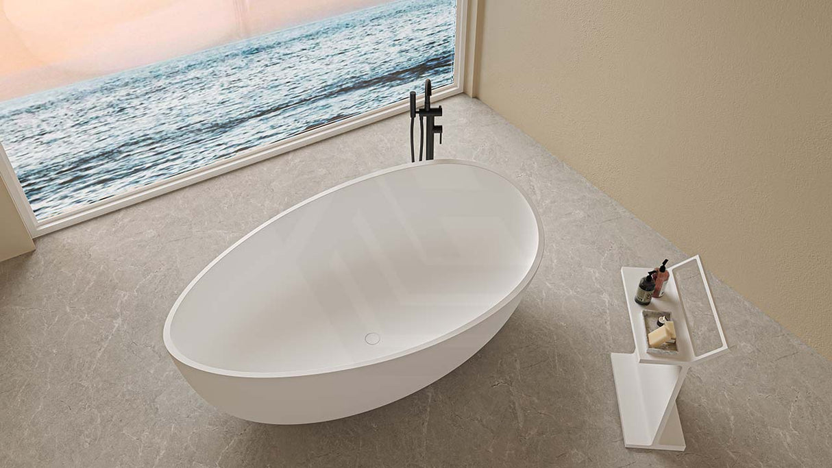 Lukka Waverton Solid Surface Freestanding Bathtub with Overflow 1800mm - Matt White/Black