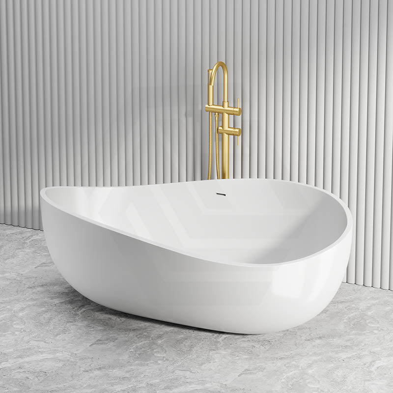 Lukka Waverton Solid Surface Freestanding Bathtub with Overflow 1800mm - Matt White/Black