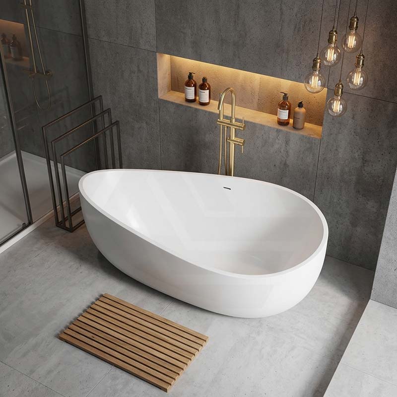 Lukka Waverton Solid Surface Freestanding Bathtub with Overflow 1800mm - Matt White/Black