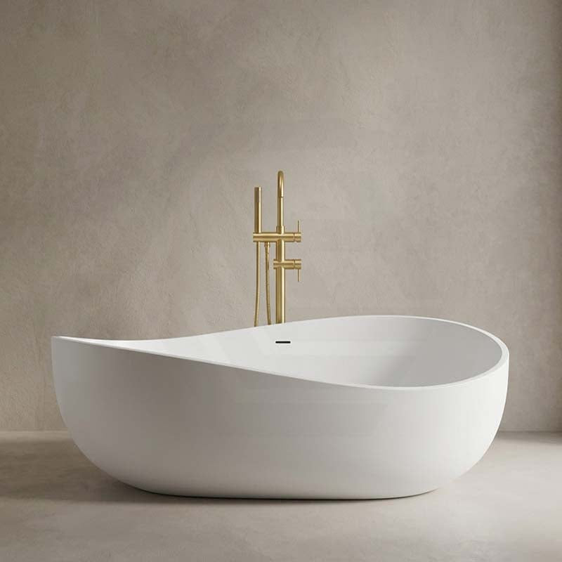 Lukka Waverton Solid Surface Freestanding Bathtub with Overflow 1800mm - Matt White/Black