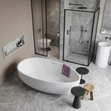 Lukka Waverton Solid Surface Freestanding Bathtub with Overflow 1800mm - Matt White/Black