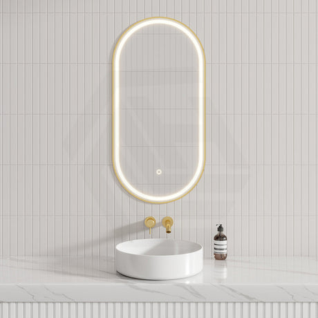 G#2(Gold) 500X1000Mm Led Mirror Oval Frontlit Brushed Gold Framed Defogger Pad Led Mirrors