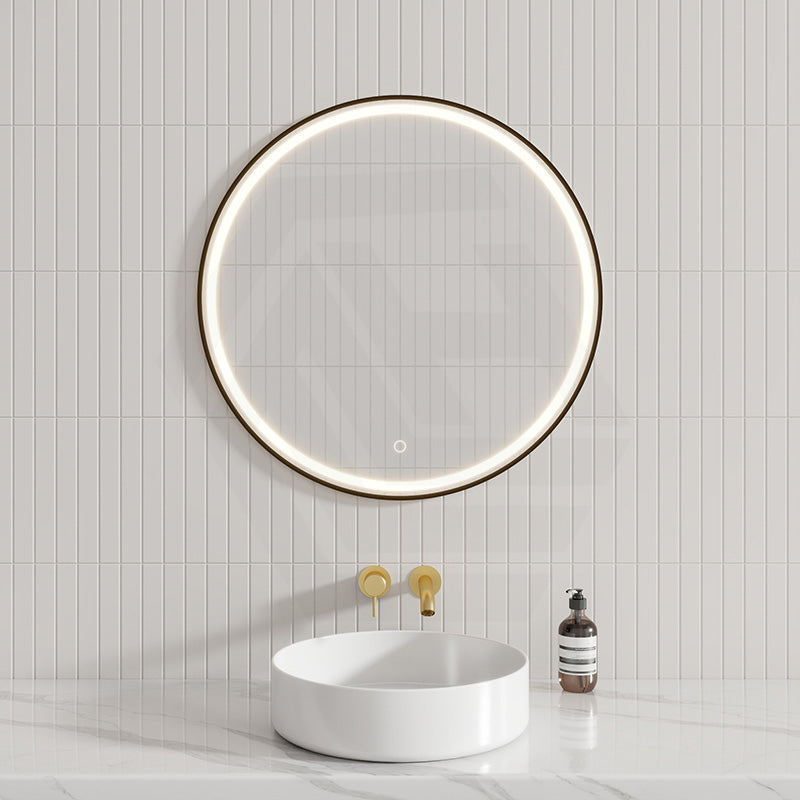 750/900mm Lamex Round Black Framed LED Frontlit Mirror Defogger Pad Touch Switch