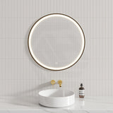 750/900mm Lamex Round Black Framed LED Frontlit Mirror Defogger Pad Touch Switch