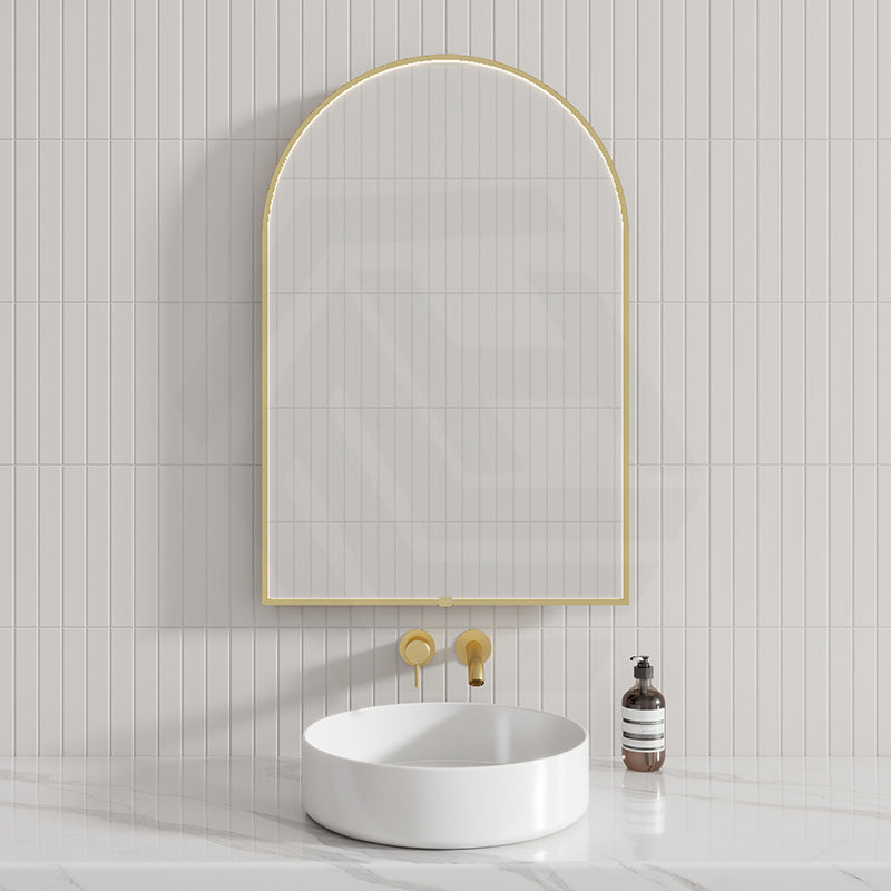 G#2(Gold) 600X900Mm Arch Front Hidden Led Mirror Brushed Gold Framed Touch Switch Vertical Or