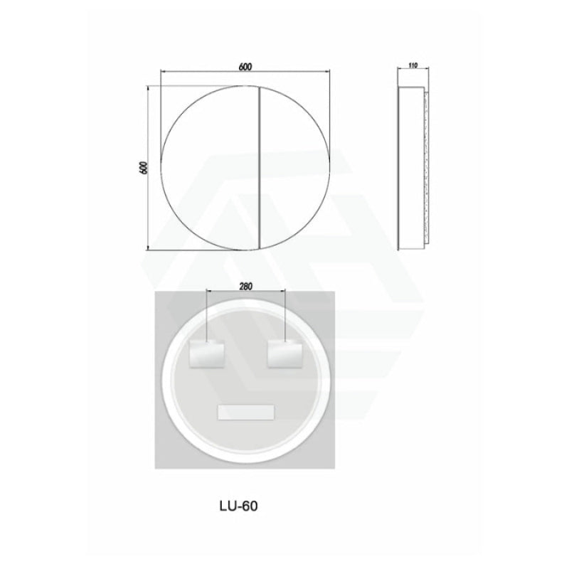 600mm Round Luminaire LED Backlit Mirror Shaving Cabinet Pencil Edge White