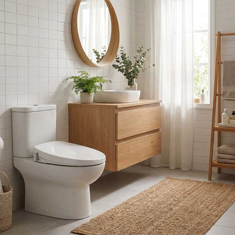 480x370mm Round Toilet Cover Seat with Posterior Wash and Self Nozzle Cleaning for toilet - White